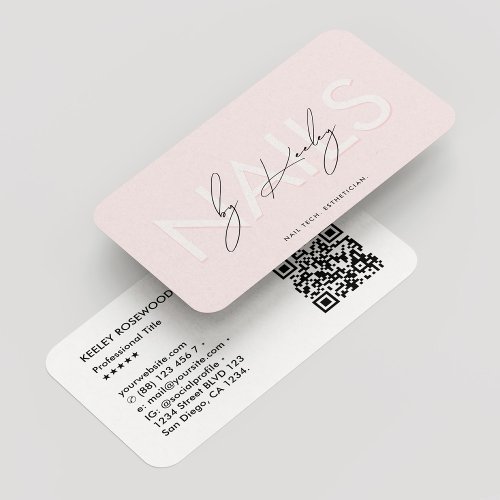 Nail Artist Manicurist Pink White Monogram Modern Business Card