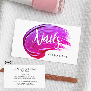 Nail Artist Modern Handwritten Script Pink Polish Business Card