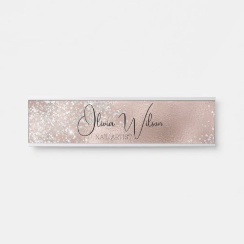 Nail Artist Modern Pink and Silver Name Plate