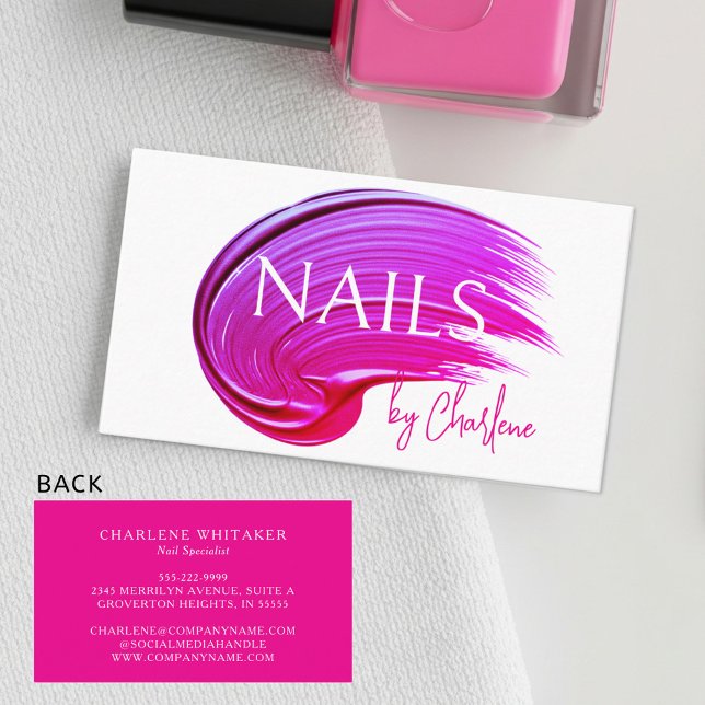 Nail Artist Modern Typography Hot Pink Polish Business Card (Creator Uploaded)