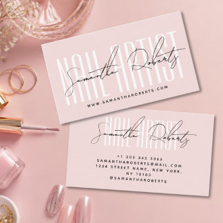 Nail artist modern typography script blush pink business card