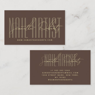 Nail artist modern typography script brown business card