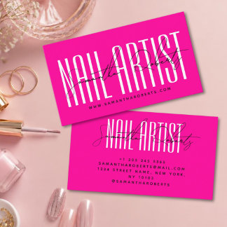 Nail artist modern typography script neon pink business card
