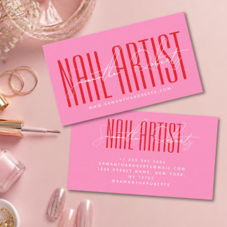 Nail artist modern typography script pink business card