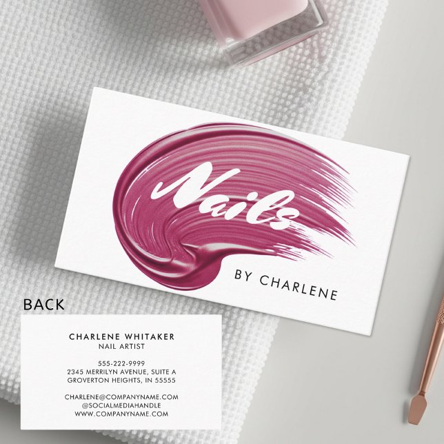 Nail Artist Modern Typography Wine Polish Business Card (Creator Uploaded)