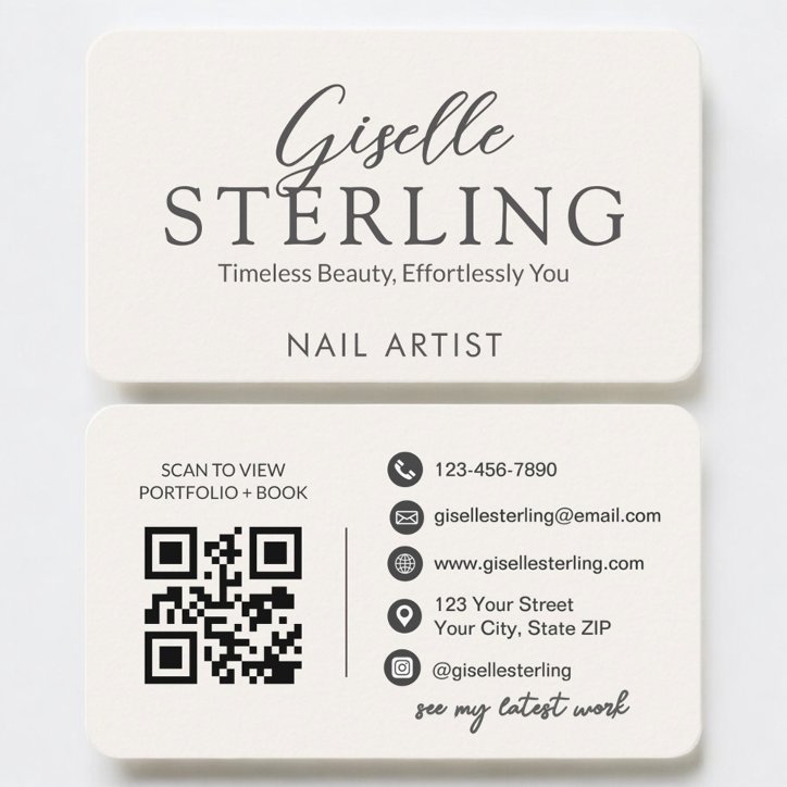 Nail Artist Neutral QR Code Business Card