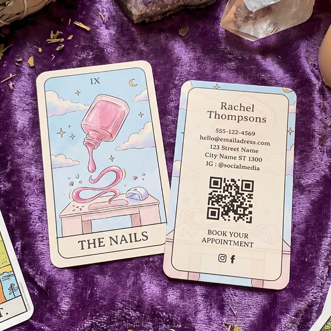 Nail Artist Pastel Tarot QR Code Business Card (Creator Uploaded)