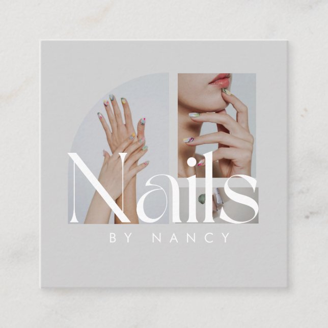  Nail Artist Photo Collage Light Gray Square Business Card (Front)