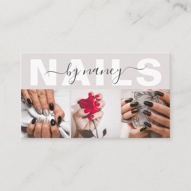 Nail Artist Photo Collage Qr Code Logo Pearl Pink Business Card (Front)