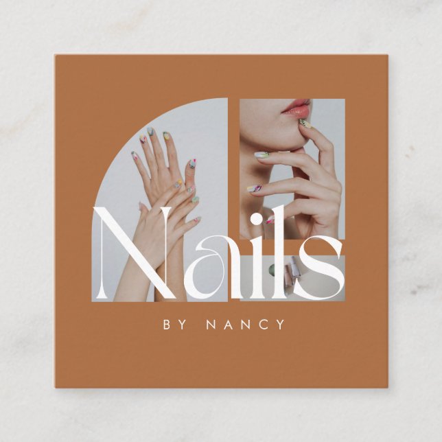 Nail Artist Photo Collage Terracotta Business Card (Front)