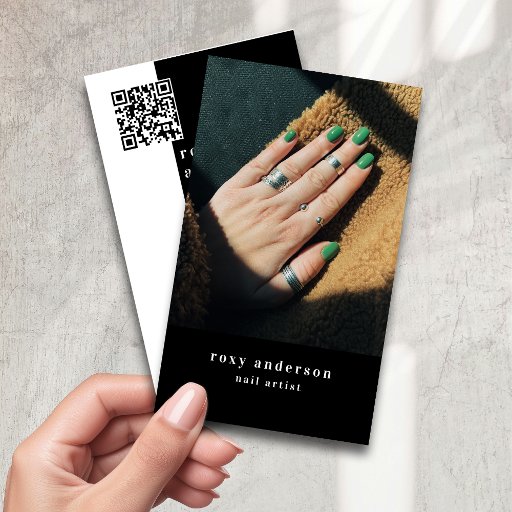 Customizable Nail Artist Photo QR Code Business Card