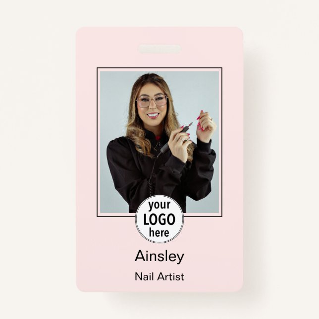  Nail Artist Pink Photo Logo Name Badge (Front)
