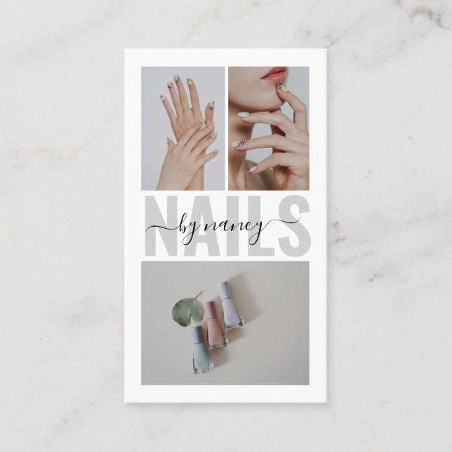 Nail Artist Qr Code Social Media 3 Photo Collage Business Card (Front)