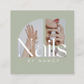Nail Artist Sage Green Photo Collage Social Media Square Business Card