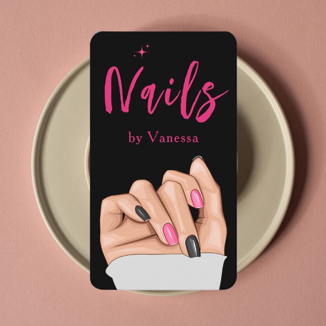 Nail Artist Salon Black Pink Qr Code Business Card (Creator Uploaded)