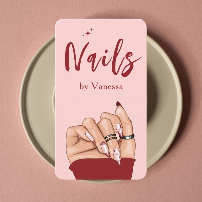 Nail Artist Salon Pink Qr Code Chic Business Card (Creator Uploaded)