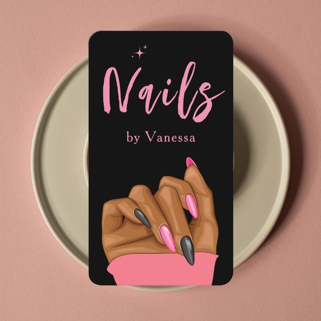Nail Artist Salon Qr Code Black Pink Business Card (Creator Uploaded)