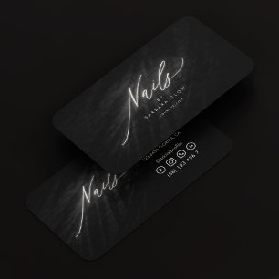 Nail Artist Script Manicurist Black Silver Elegant Business Card