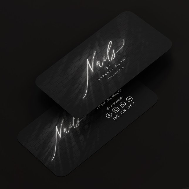 Nail Artist Script Manicurist Black Silver Elegant Business Card (Nail Artist Script Manicurist Black Silver Elegant Business Card
)