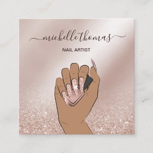 NAIL artist signature rose gold NAIL TECHNICIAN Square Business Card