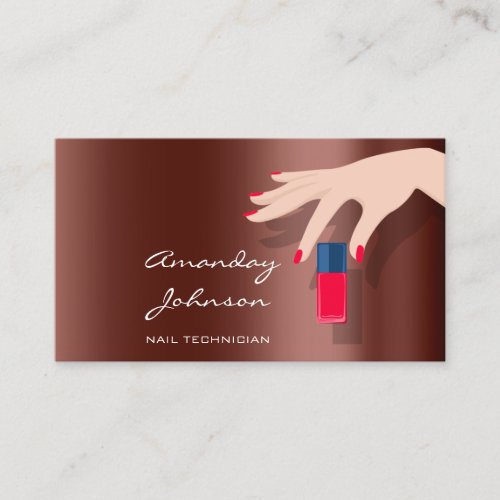 Nail Artist Studio Red Manicure Brown Skinny Business Card