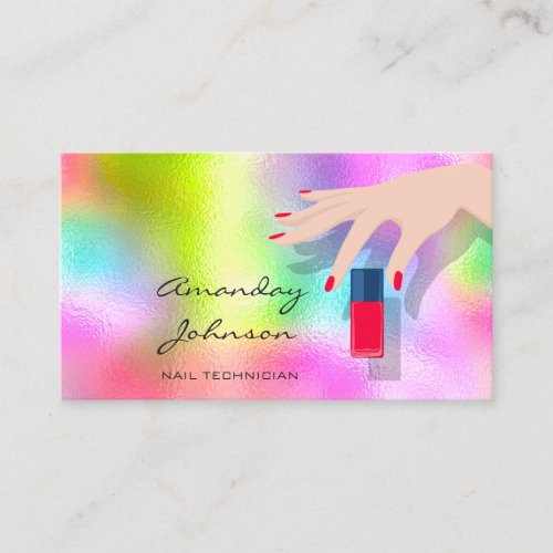 Nail Artist Studio Red Manicure Holographic Pink Business Card