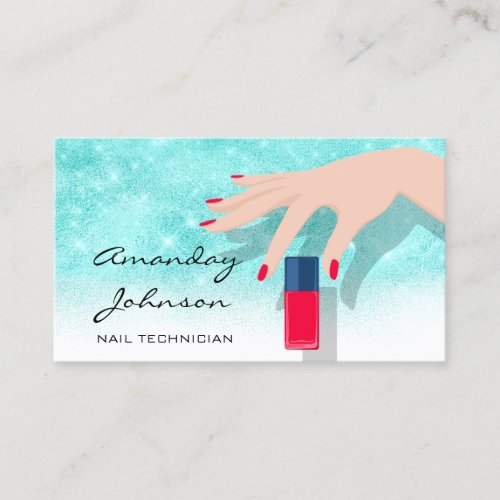 Nail Artist Studio Red Manicure Pedicure Blue Business Card