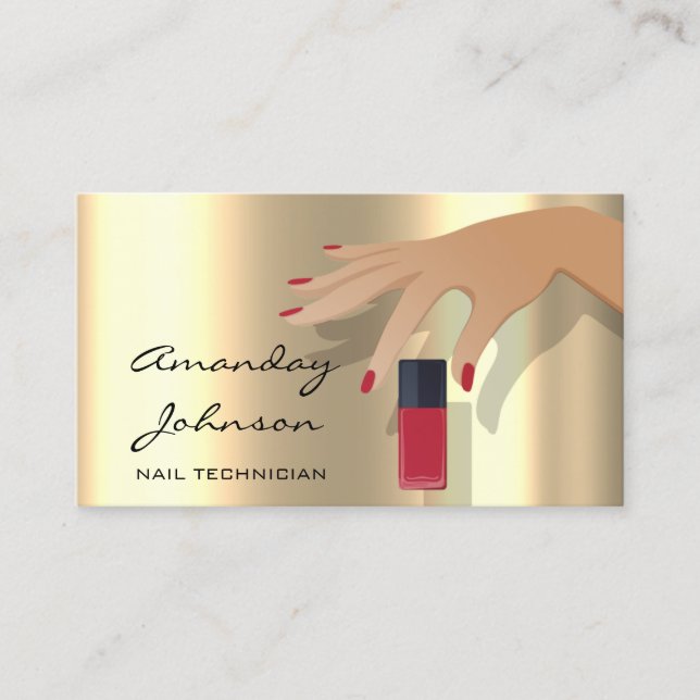 Nail Artist Studio Red Manicure Pedicure Gold Business Card (Front)