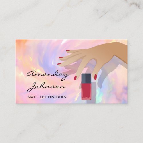 Nail Artist Studio Red Manicure Pedicure Holograph Business Card