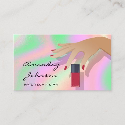 Nail Artist Studio Red Manicure Pedicure Pink Holo Business Card