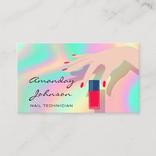 Nail Artist Studio Red Manicure Pink Rose Holograp Business Card