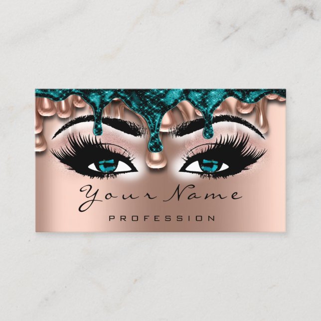 Nail Artist teal Drips Rose Lash Makeup Blue Wax Business Card (Front)