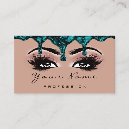 Nail Artist teal Drips Rose Lashes Makeup Brows Business Card