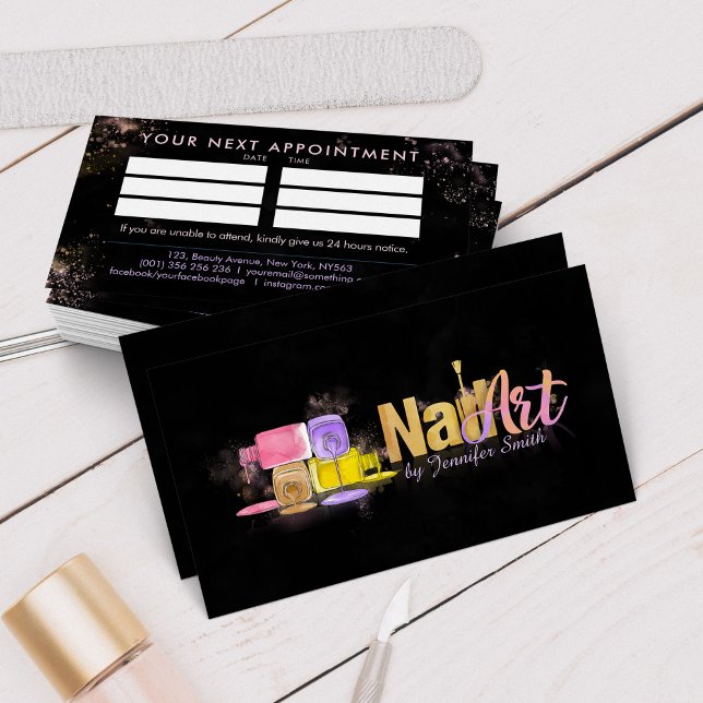 Nail Artist - Watercolor art with Appointment Business Card (Creator Uploaded)