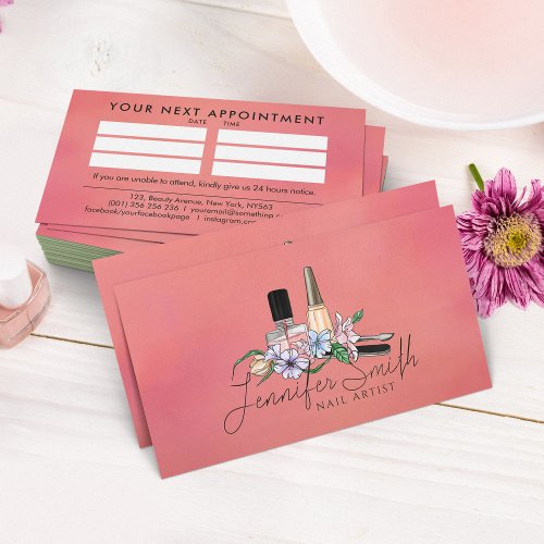 Nail Artist _ Watercolor floral illustration Business Card