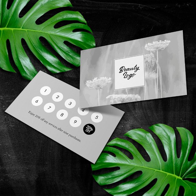 Nail | Beauty Salon Loyalty Card Grey Flowers (Creator Uploaded)