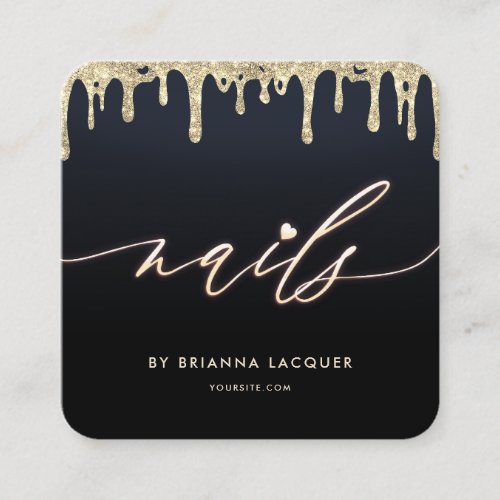 Nail Beauty Salon Nails Art Manicure Gold Drip Square Business Card