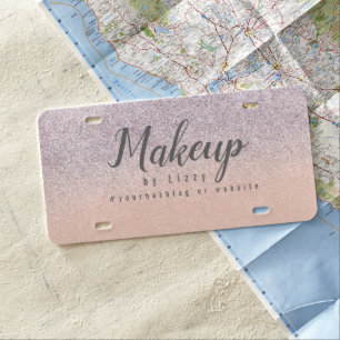 Nail Business Faux Glitter Pink Purple License Plate