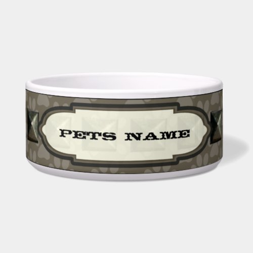 Nail head Driftwood Paw Print Personalized Dog Bowl