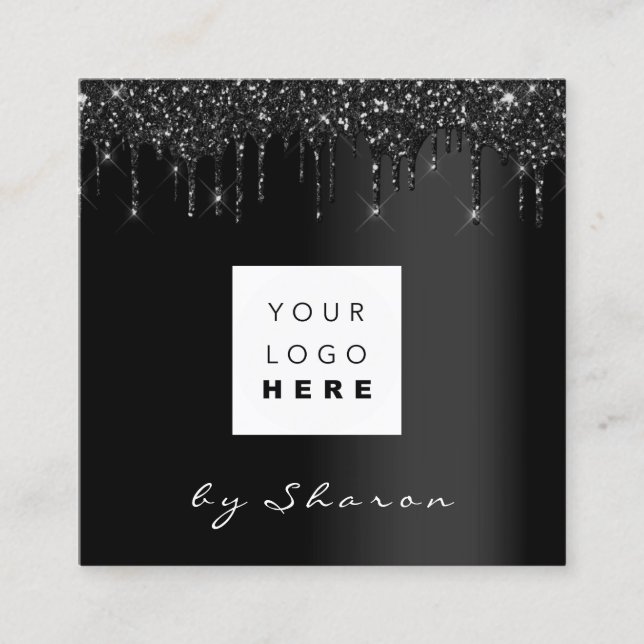 Nail Lashes  Black Drips 6 Punches Custom Logo Square Business Card (Front)