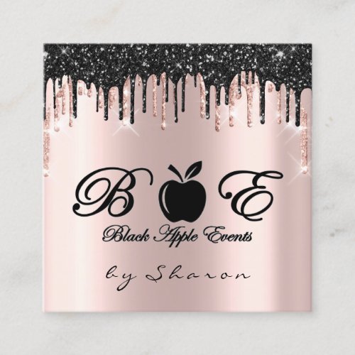 Nail Lashes  Black Drips 6 Punches Logo Rose Squar Square Business Card