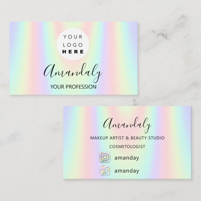 Nail Makeup Artist  Logo Holograph Mermaid FBINSTA Business Card (Front/Back)