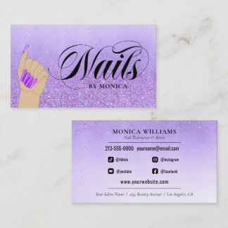 Nail Manicure Tech Purple Glam Glitter Nail Artist Business Card