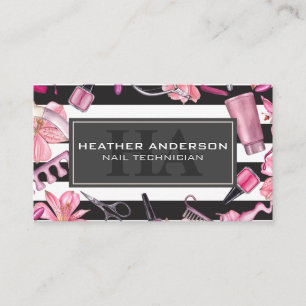 Nail Manicure Tools   Monogram and Stripes Appointment Card