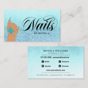 Nail Manicurist Tech Turquoise Glam Glitter Salon Business Card