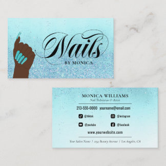 Nail Manicurist Tech Turquoise Glam Glitter Salon Business Card