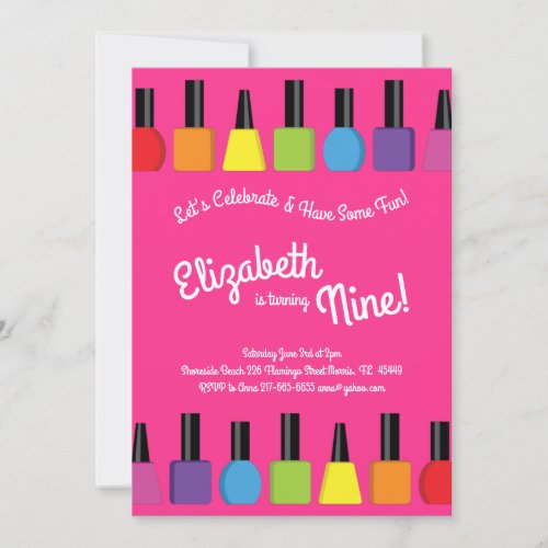 Nail Painting Polish Kids Girls Birthday Party Invitation