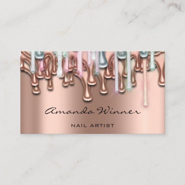 Nail Pink Mint Drips Rose QR Code Logo Waxing  Business Card (Front)