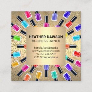Nail Polish Bottle Frame Gold Metallic Flakes Square Business Card