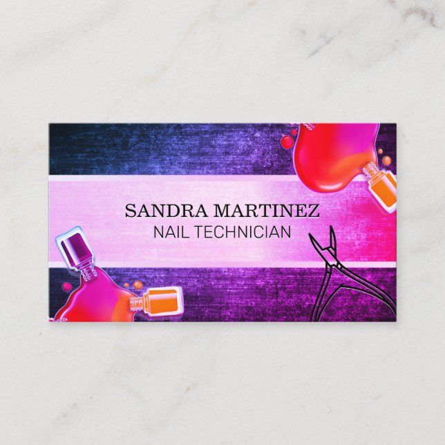 Nail Polish Bottle Pour | Nail Clippers Business Card (Front)